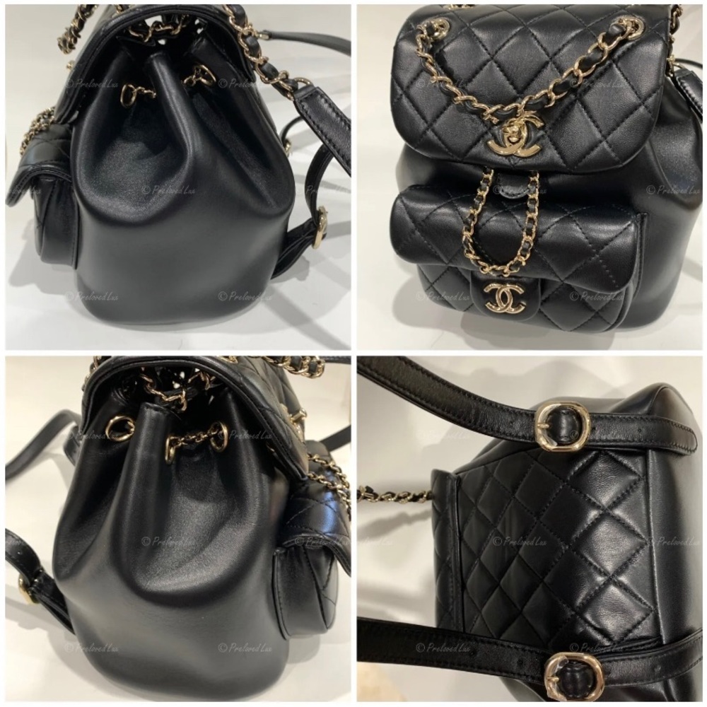 Authentic CHANEL Black lambskin Mini Duma Drawstring Backpack / Gold Hardware - Picture 8 of 12